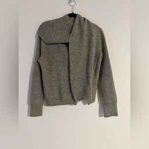 Mango Gray Button-Up Sweater with attached scarf